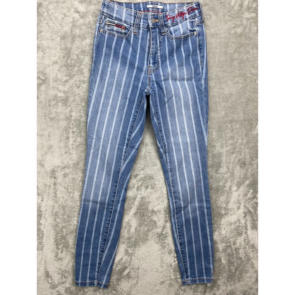Tommy Hilfiger Denim Jeans High Rise Curve Skinny Striped Size 00